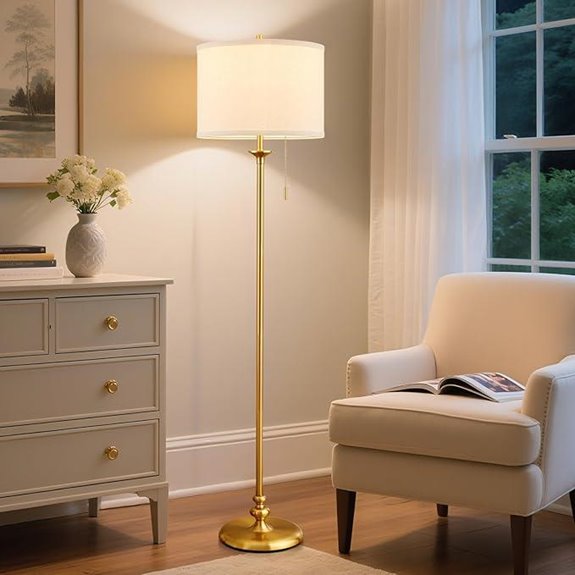 60 Gold Floor Lamp with Pull Chain and Soft Light