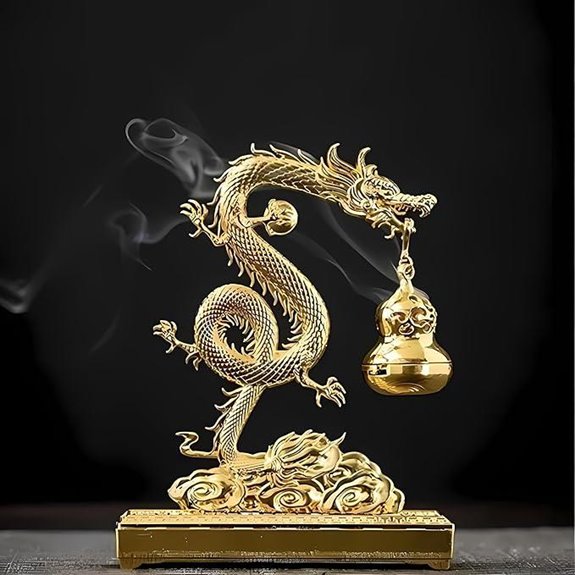Golden Chinese Dragon Incense Holder and Burner