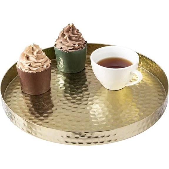 MyGift Hammered Brass Round Decorative Tray
