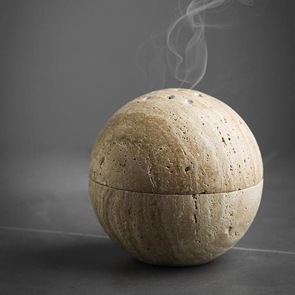 Handmade Travertine Incense Burner with Brass Insert