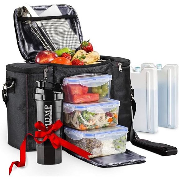 Insulated Meal Prep Lunch Bag with Containers and Ice Packs