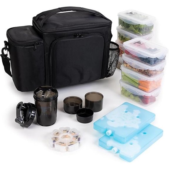 ThinkFit Large Black Meal Prep Lunch Bag Set