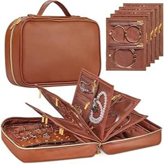 Leather Travel Jewelry Organizer with Pouch