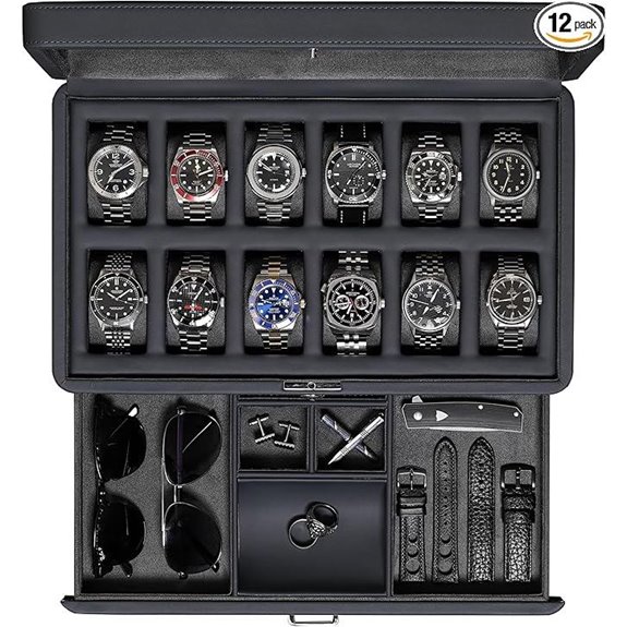 Rothwell 12-Watch Leather Box with Glass Lid