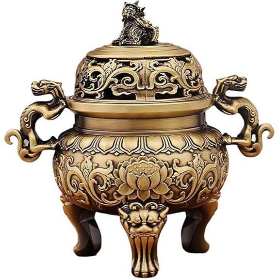 Brass Incense Burner with Lion Lid - Feng Shui Decor