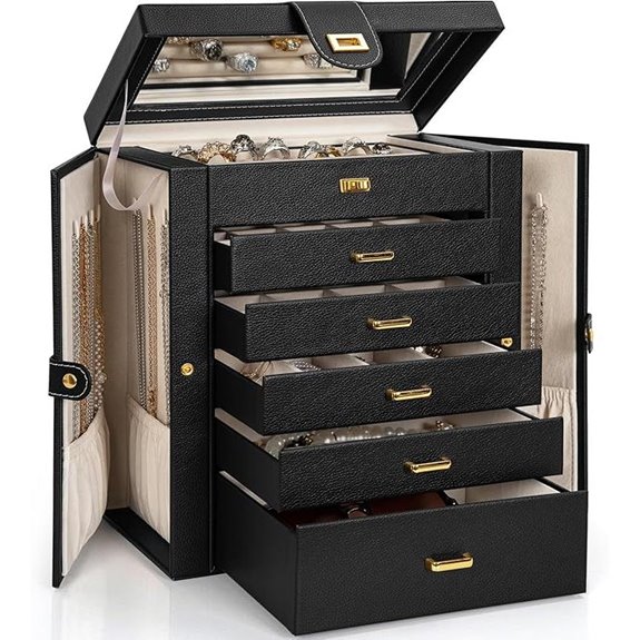 AKOZLIN Lockable Leather Jewelry Organizer with Mirror