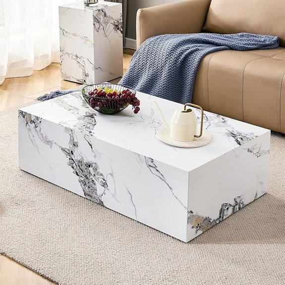 Faux Marble Rectangle Coffee Table for Living Room