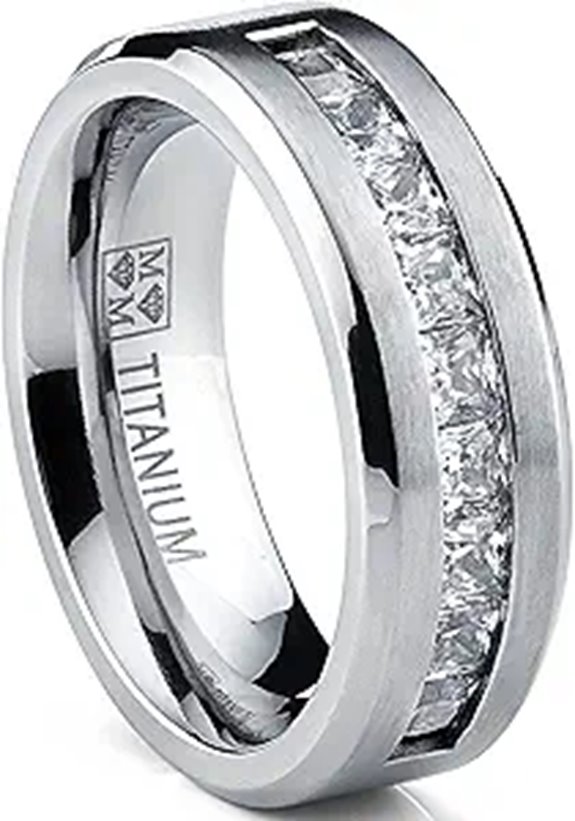 Titanium Men's Wedding Band with Princess-Cut Stones