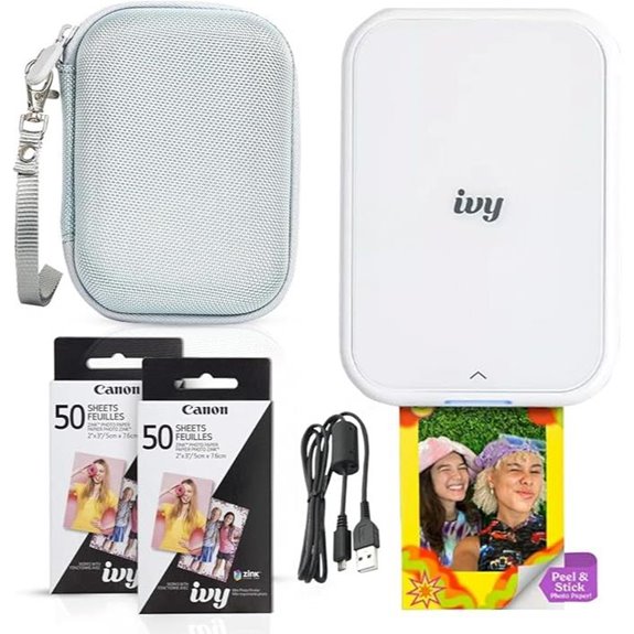 Canon Ivy 2 Mini Photo Printer Bundle (Pure White)