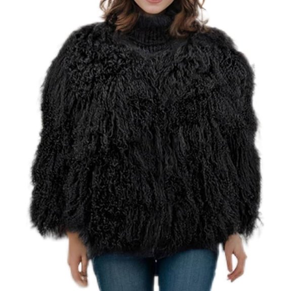 LVCOMEFF Women Mongolian Fur Coat Winter Outwear
