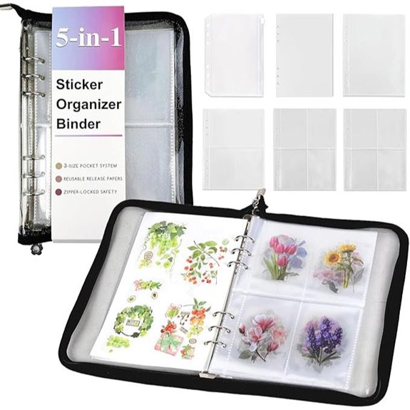 5-in-1 Sticker Organizer Book with Pockets and Zipper