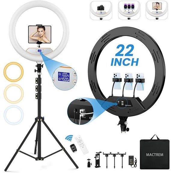 22'' Dimmable Ring Light with Tripod and Phone Holder