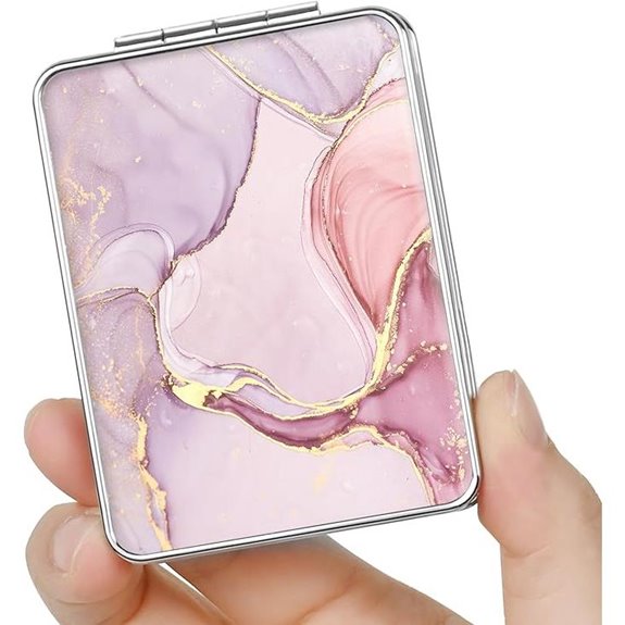 Pocket Mirror with Magnification (Pink Marble)