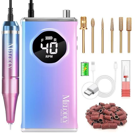 Melodly Rechargeable Electric Nail Drill Kit (40000 RPM)
