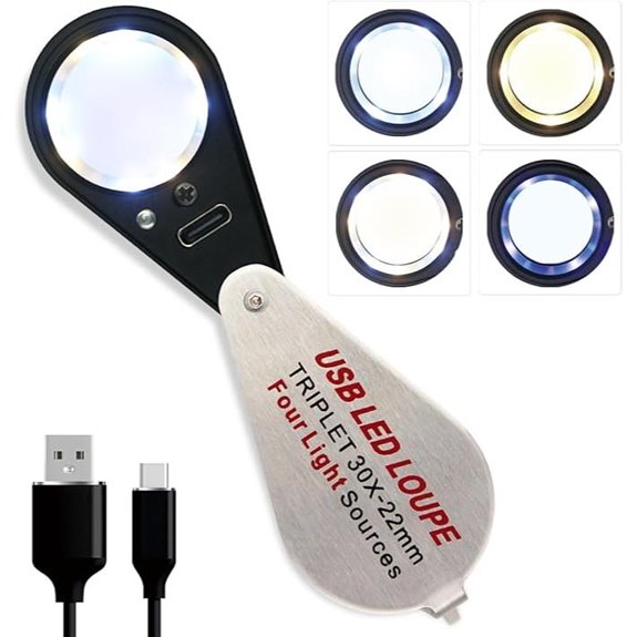 30X Jewelers Loupe with UV LED Rechargeable Lights