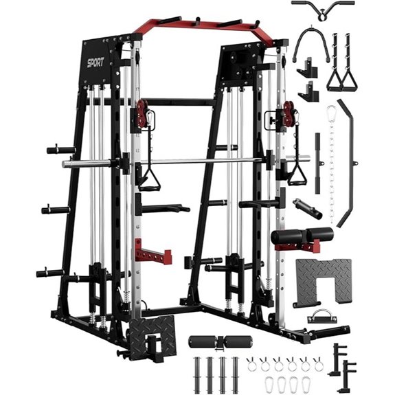 Red & Black Smith Machine Cage with Lat Pull-Down