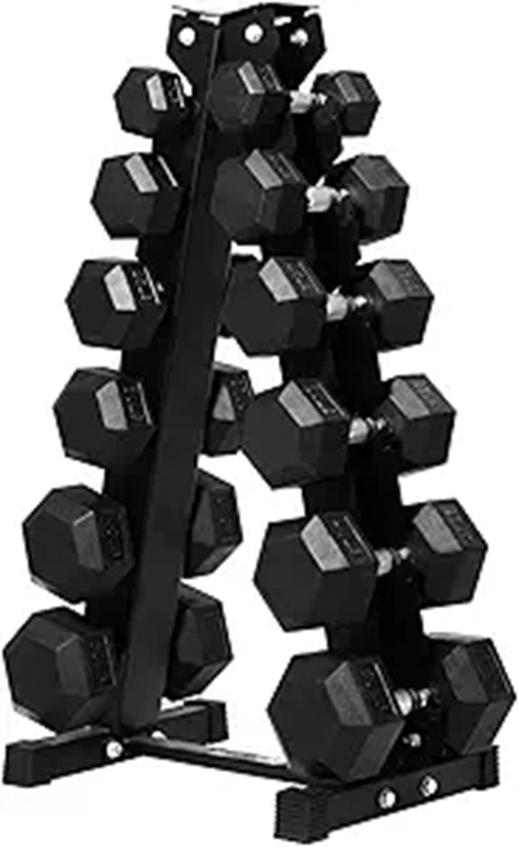 RITFIT Rubber Hex Dumbbell Set with Rack
