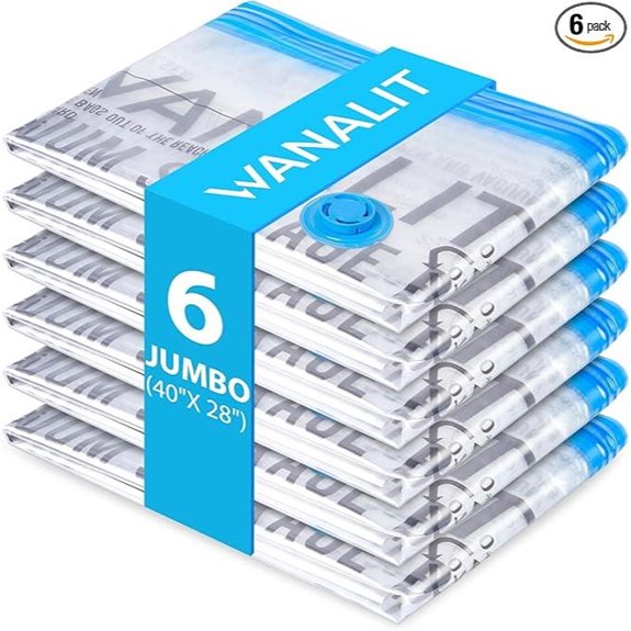 6 Pack Jumbo Vacuum Storage Bags for Clothes and Bedding