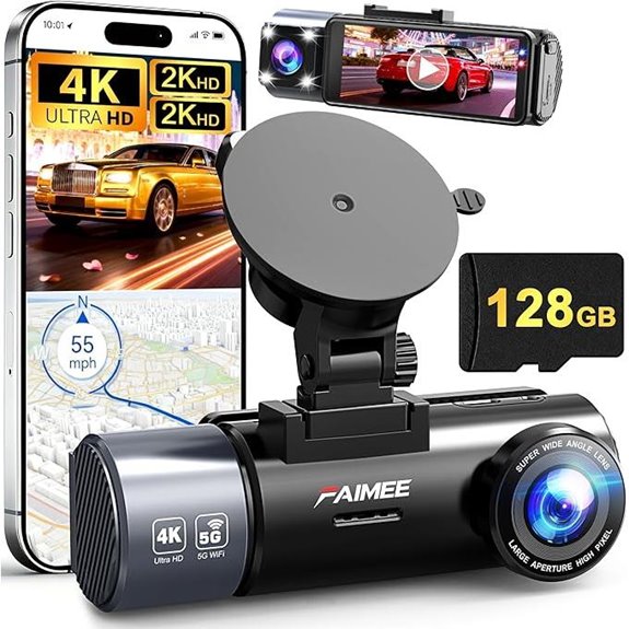 4K Triple Channel Dash Cam with 128GB Card