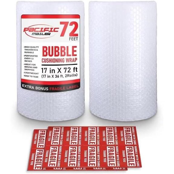 Bubble Cushioning Wrap for Packing 2 Rolls 17 x 72
