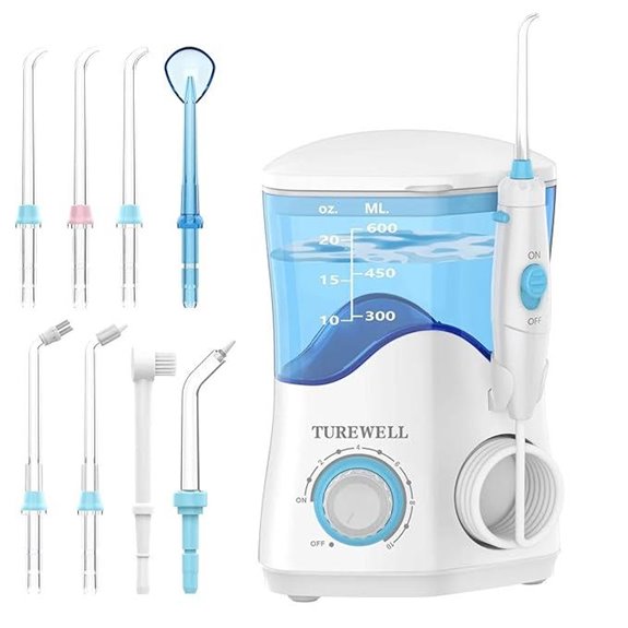 TUREWELL Water Dental Flosser with 8 Tips & 10 Levels