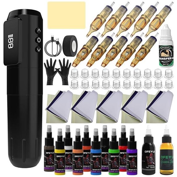 Wireless Tattoo Kit with LED Display and Accessories