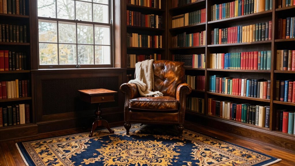 rugs books wood tones