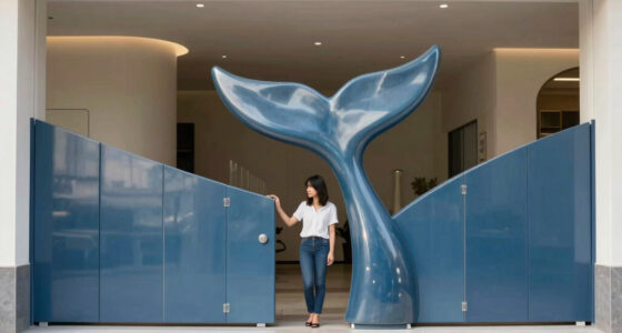 blue aluminum panels curve to shape a whale-like entrance gate by wutopia lab
