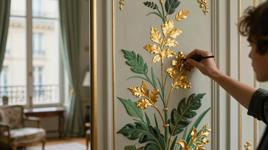 Gold Leaf and Foliage Motifs Plaster This Paris Left Bank Apartment