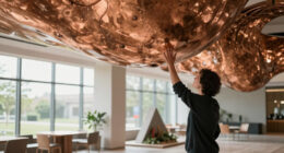 sculptural copper canopy tops micro-landmark community hub in tokyo by nikken sekkei