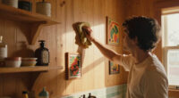 A Basically All-Wood Paneled '70s Bathroom Got an Americana Folk Makeover