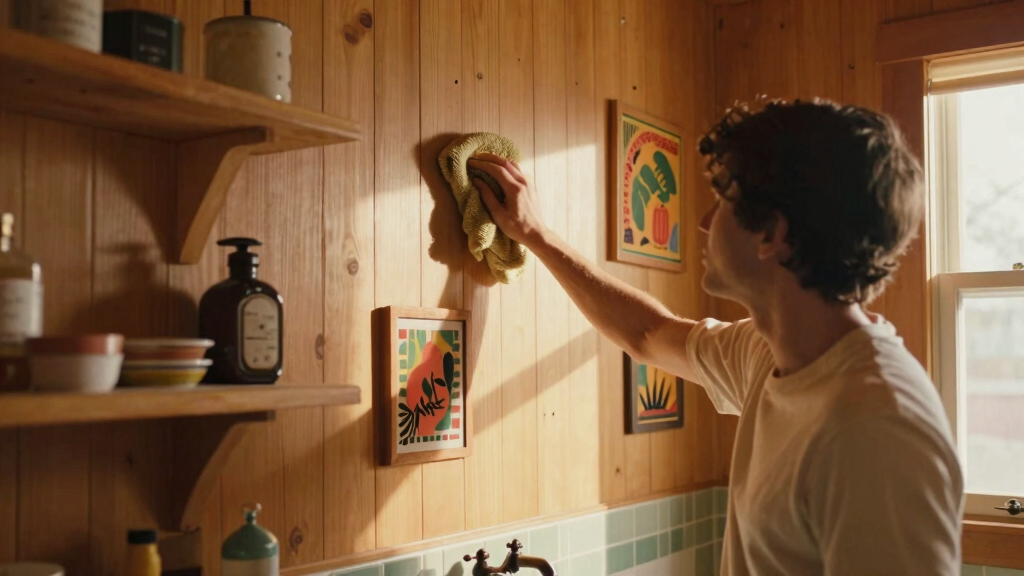 A Basically All-Wood Paneled '70s Bathroom Got an Americana Folk Makeover
