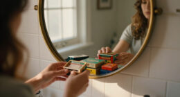 She Put Vintage Matchboxes On Her Tiny Bathroom Mirror, And It’s The Cutest Storage I’ve Seen