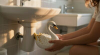 She Used A Ceramic Swan To Hide This Major Bathroom Eyesore