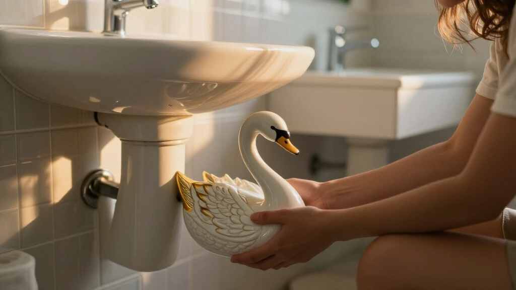 She Used A Ceramic Swan To Hide This Major Bathroom Eyesore