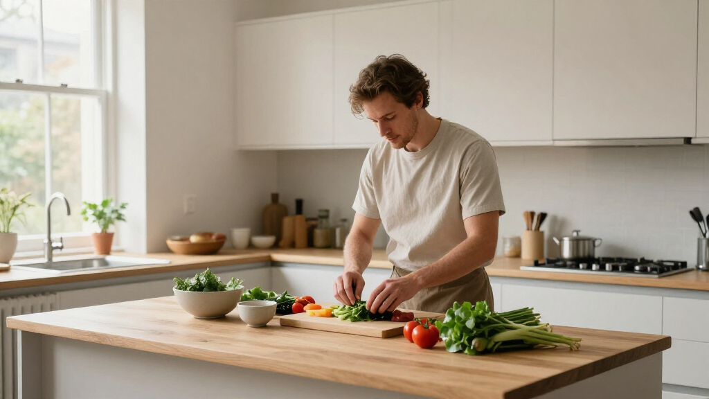 In Plant-Based Chef Alfie Steiner's New Scandi-Style London Kitchen, Ingredients, Saucepans, And Cookbooks All Become Part Of The Decor